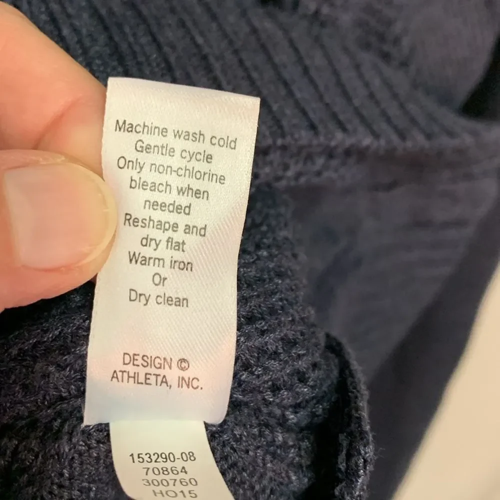 Athleta Women's Navy Blue Waffle Knit Side Zip Crewneck Sweater Size M
